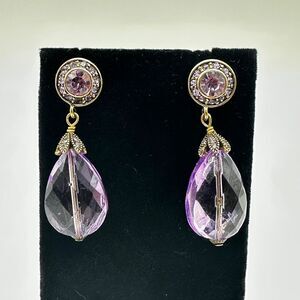 2" Heidi Daus light purple pave rhinestone and purple acrylic dangle earrings!